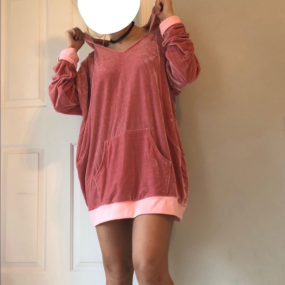 Pink Velvet Oversized Lightweight Sweatshirt
